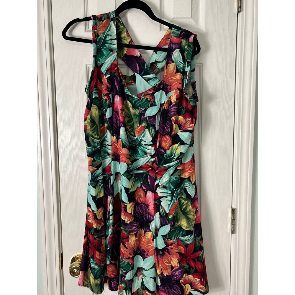 Handmade Tropical Floral Dress Womens M L Multicolor Excellent Fit Flare Midi - Picture 2 of 8